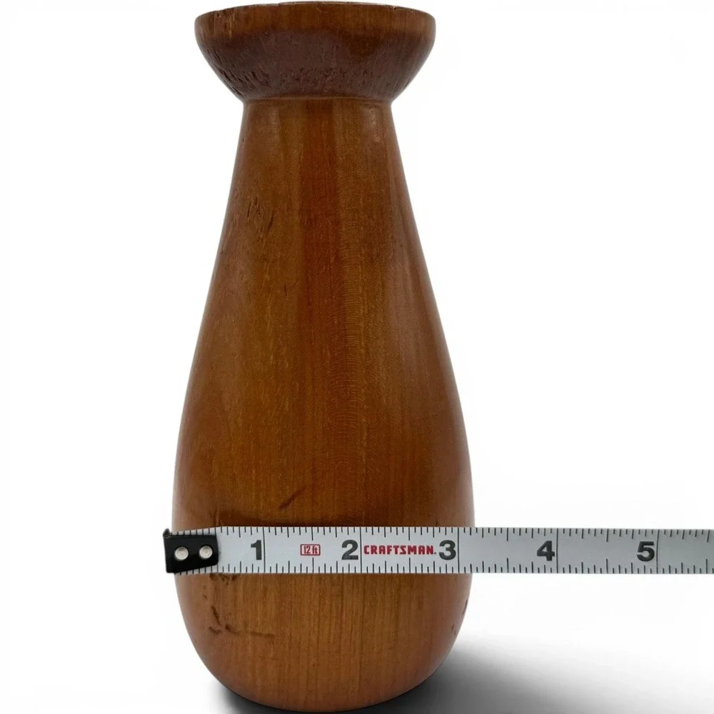 Vintage MCM Turned Wood Bud Vase Weed Pot Danish Modern 7.75